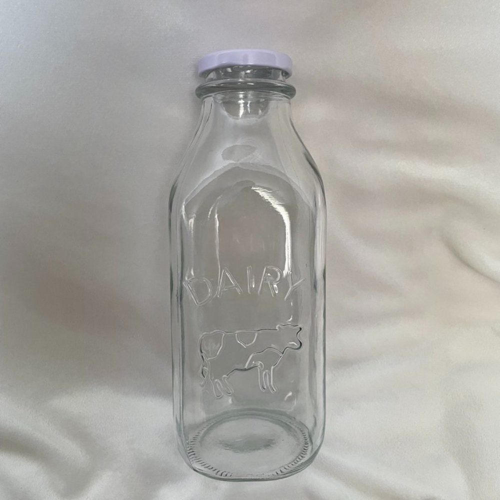 Farmhouse Dairy Cow Glass Jar Milk Bottle Cottagecore Rustic Decor Glassware